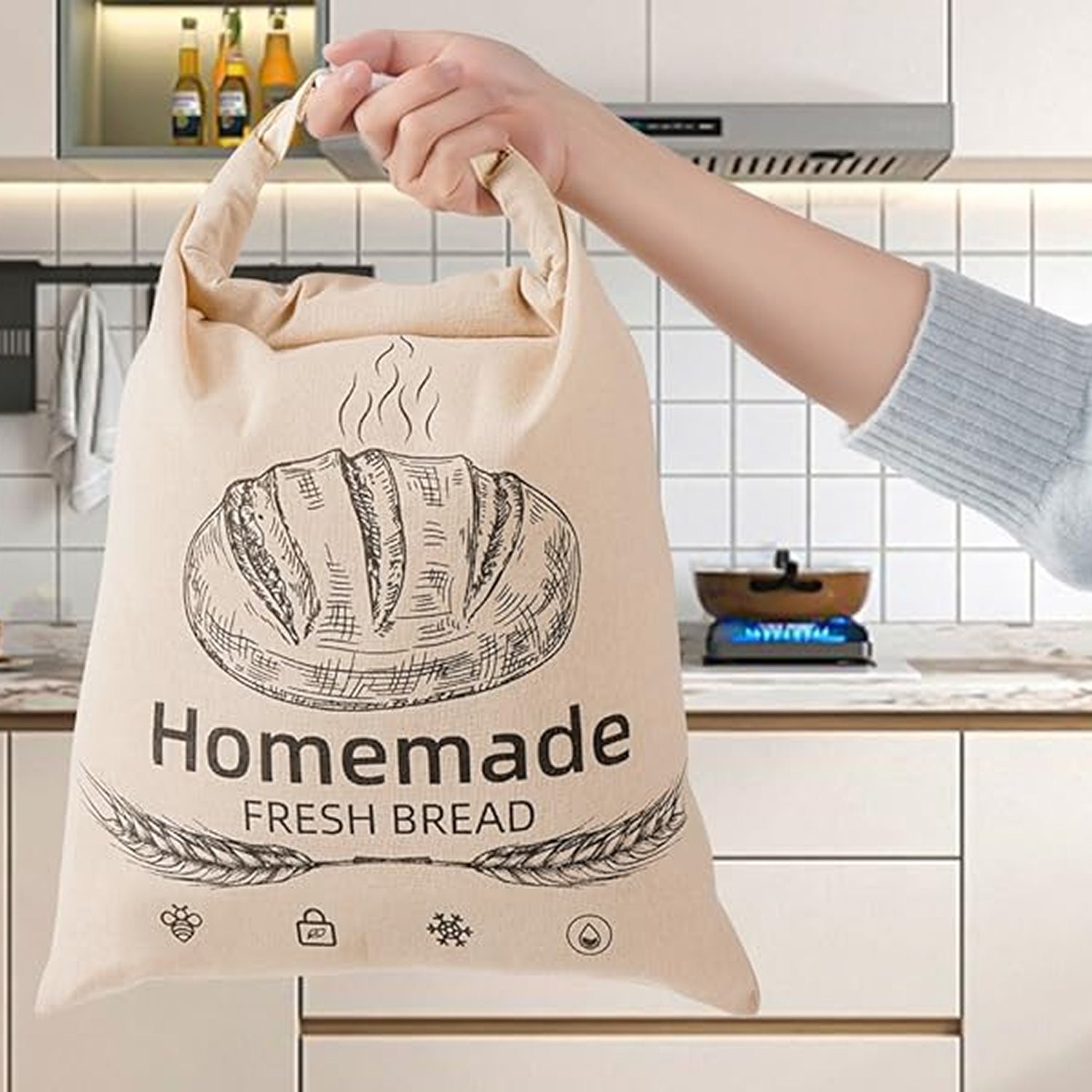 Beeswax Bread Bag Linen 17x12.6in Keeps Fresh 7 Days Freezer-Safe Reusable BeeBredix