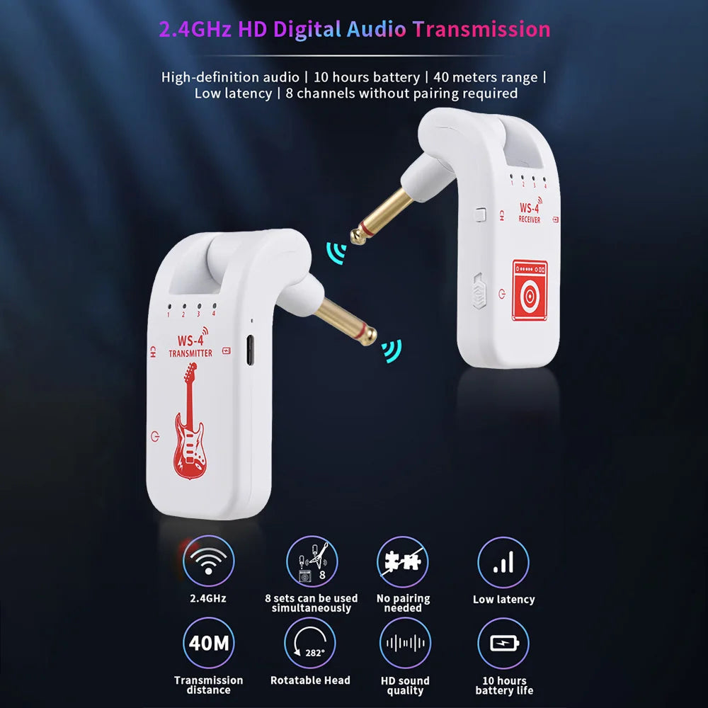 Wireless Guitar Transmitter Receiver 48KHz 10H Battery InsMazid