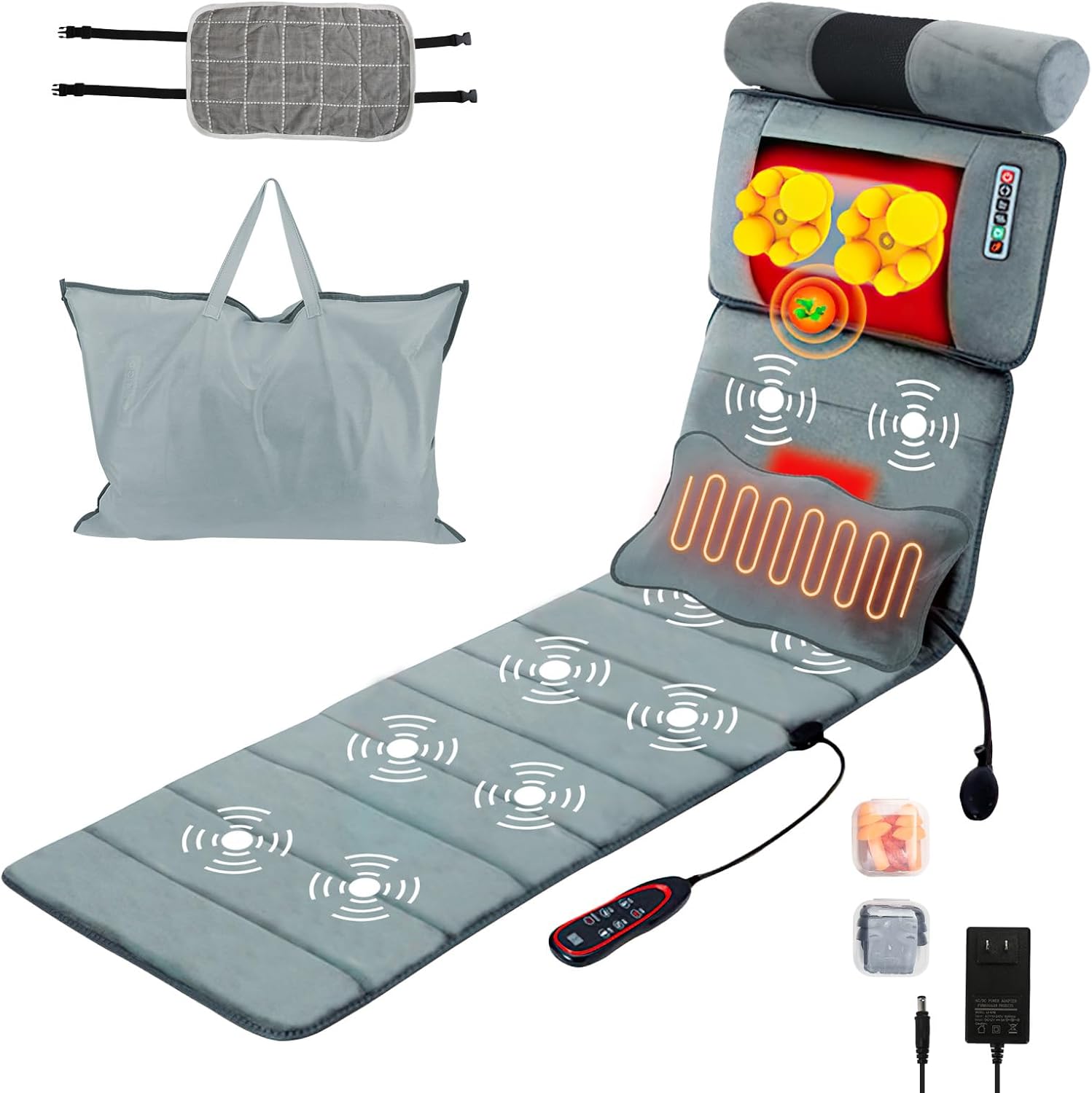 MajixLiva Full Body Massage Mat with 20 Kneading Neck Nodes, 10 Vibration Points, Waist Heat, and Detachable Foot Massager