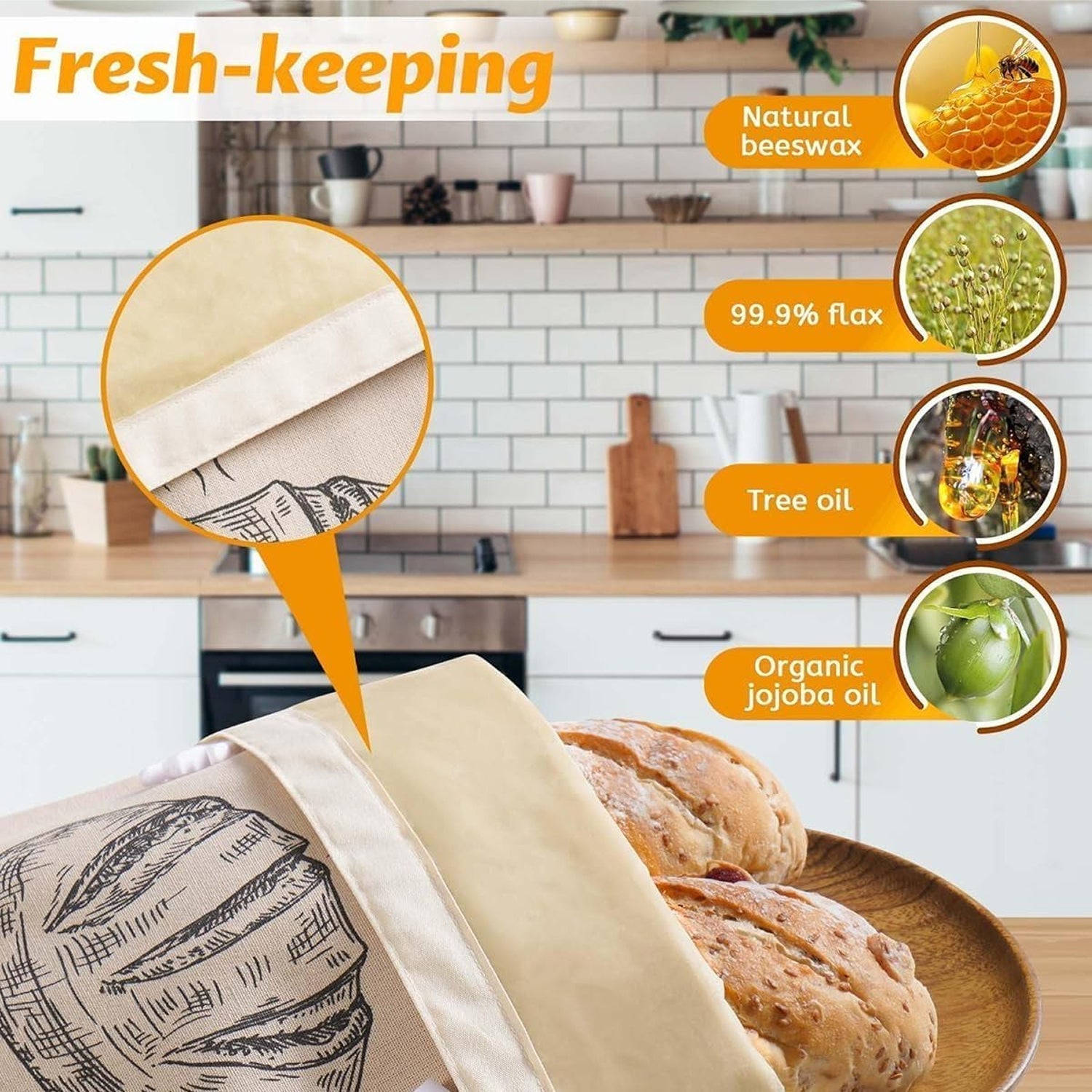 Beeswax Bread Bag Linen 17x12.6in Keeps Fresh 7 Days Freezer-Safe Reusable BeeBredix