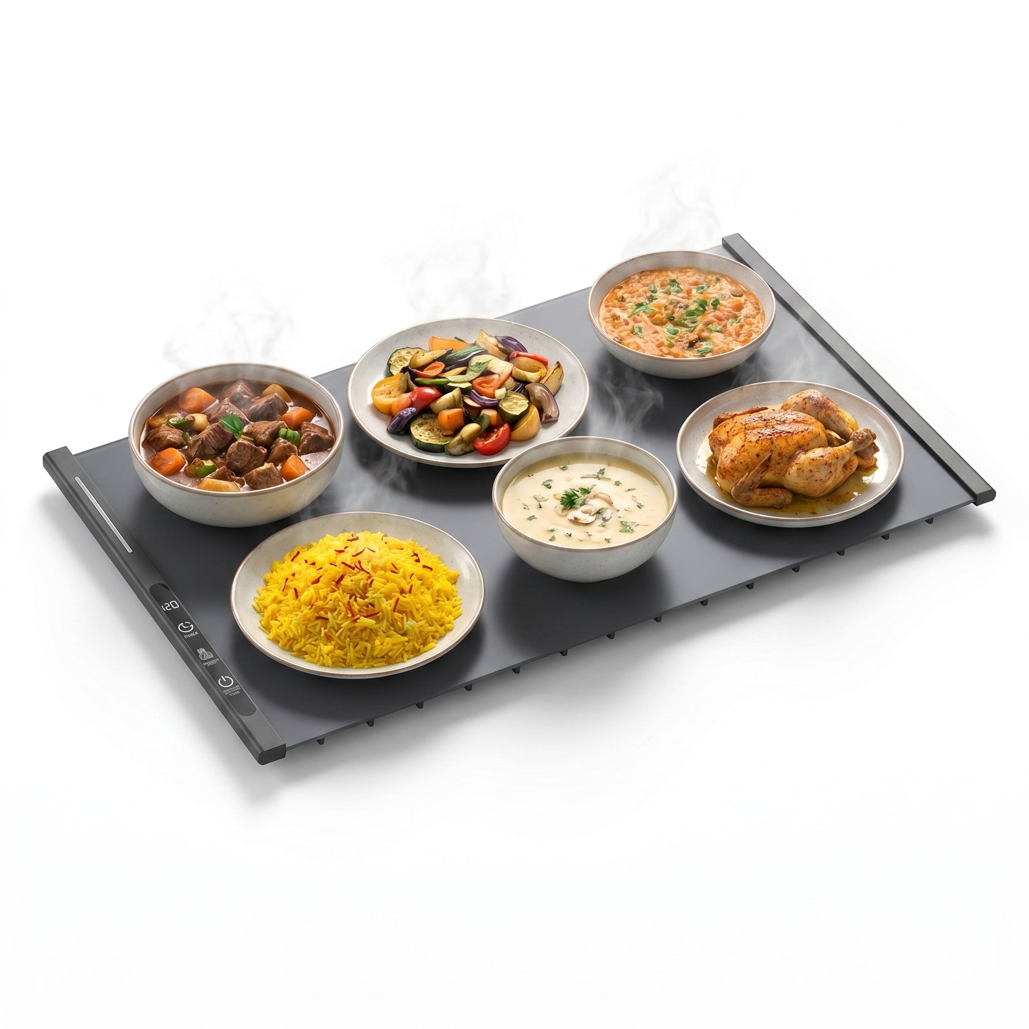 TrariLovi Electric Warming Tray Rollable Silicone 8-Temp 8H Timer 10-Sec Heat Splash-Proof