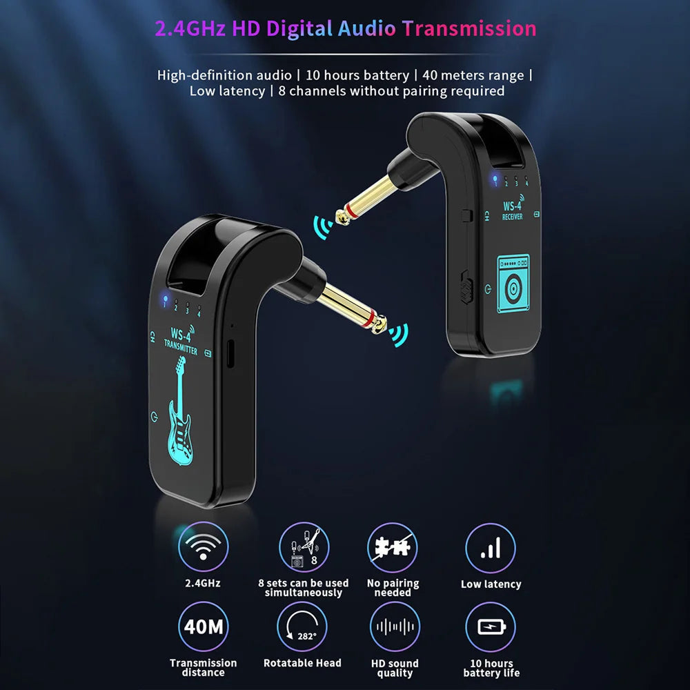 Wireless Guitar Transmitter Receiver 48KHz 10H Battery InsMazid