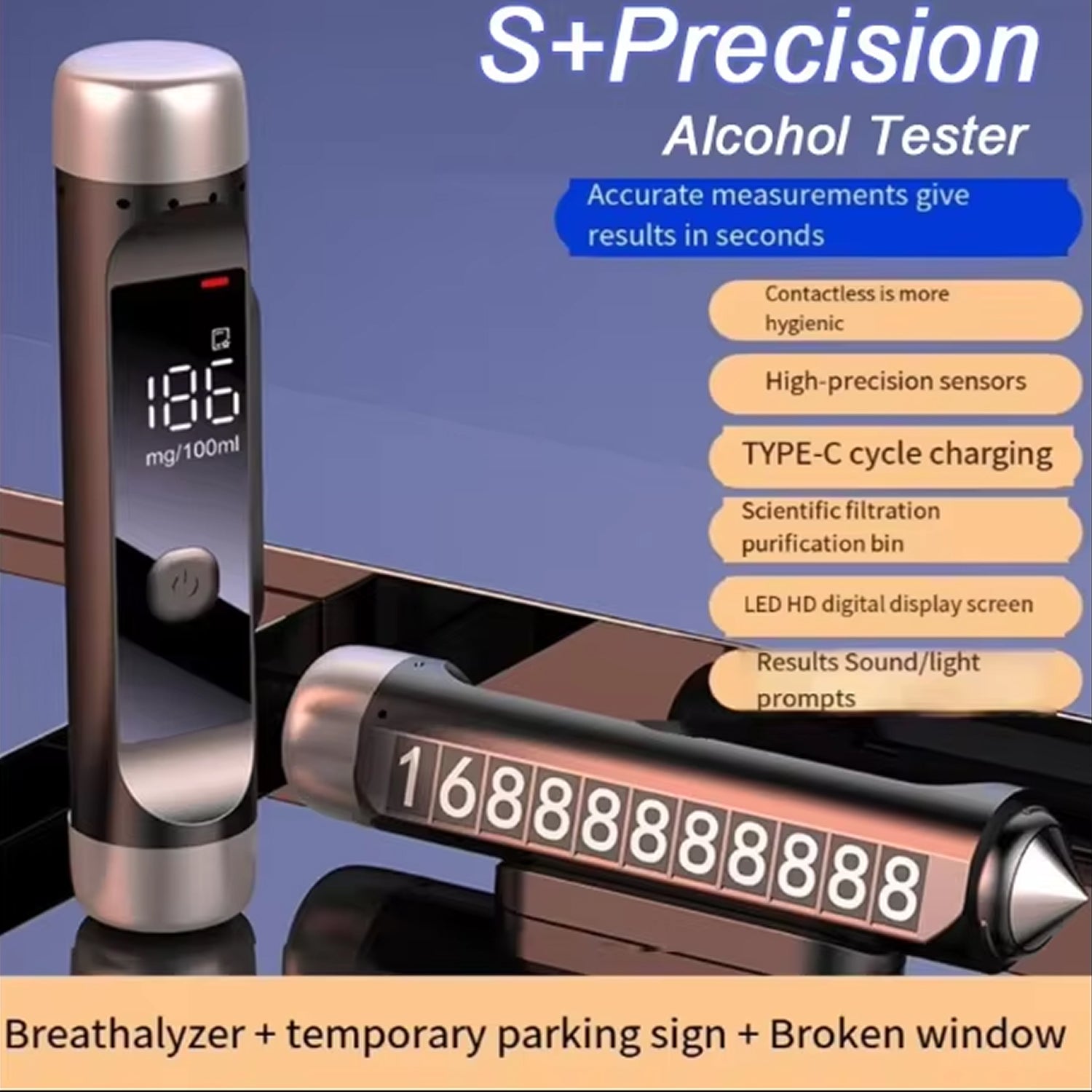 AlyBreath Digital Breathalyzer Contactless Portable BAC Tester with 2.7K Display