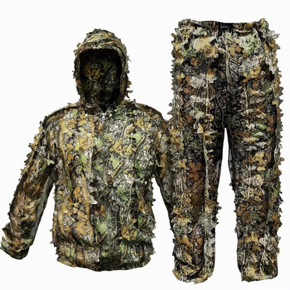 AmoMirag Ghillie Suit - 3D Bionic Leaf Camo, 98% Concealment, Lightweight Breathable Design for Hunting