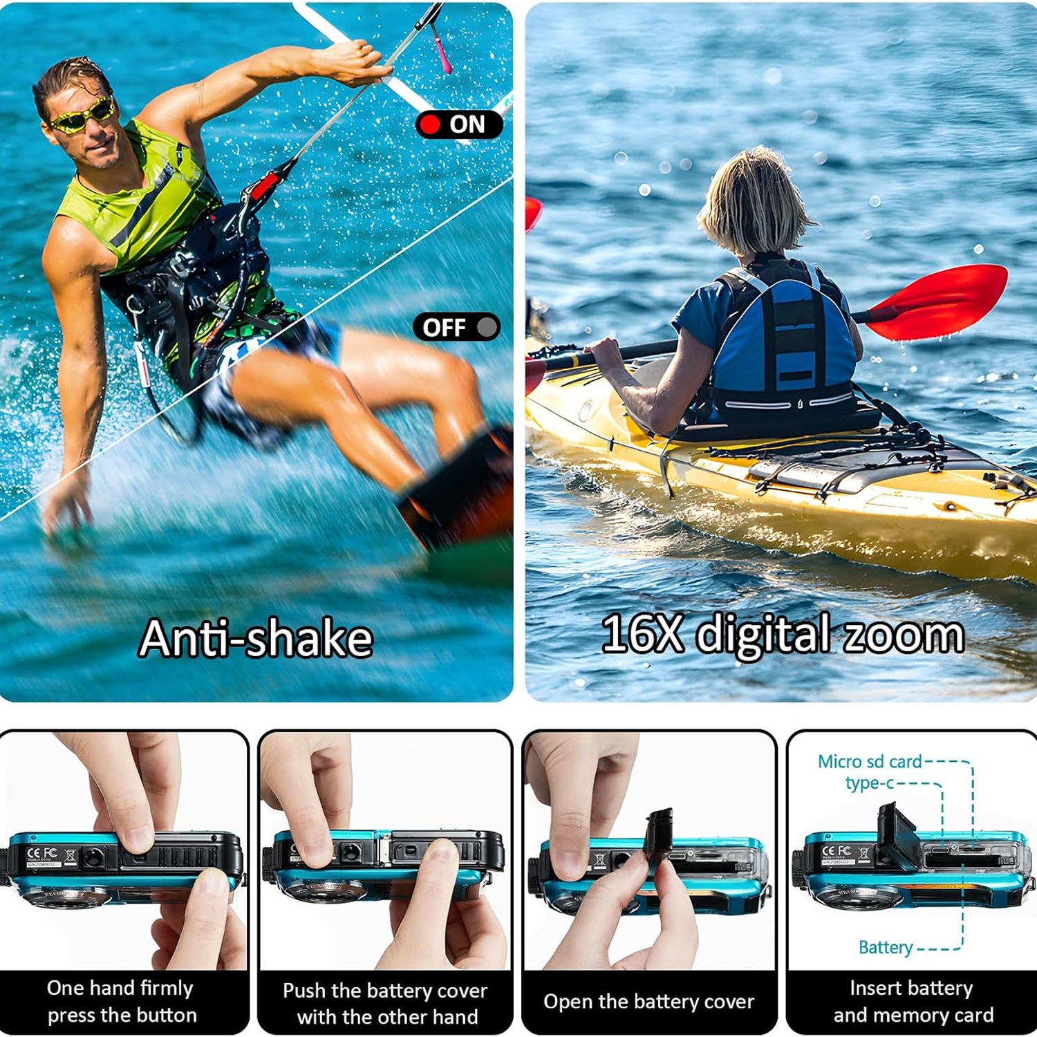 ShotCorix Waterproof Digital Camera 56MP 4K UHD Dual Screen 11FT Underwater Selfie Cam
