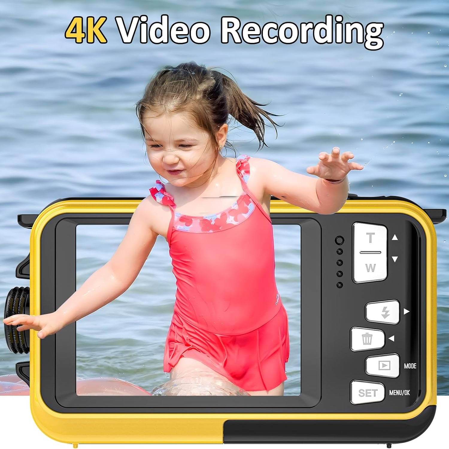 ShotCorix Waterproof Digital Camera 56MP 4K UHD Dual Screen 11FT Underwater Selfie Cam
