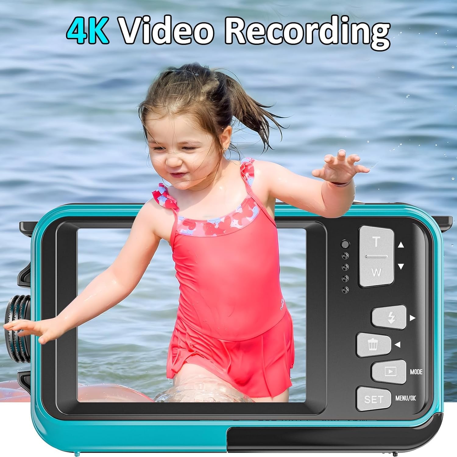 ShotCorix Waterproof Digital Camera 56MP 4K UHD Dual Screen 11FT Underwater Selfie Cam