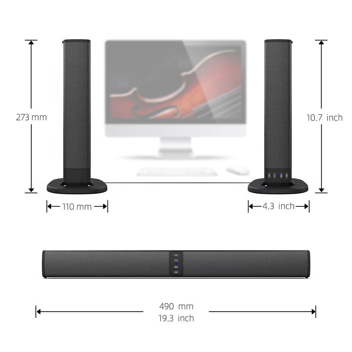 BariSovix TV Soundbar Detachable Bluetooth 5.0 Wireless Speaker System