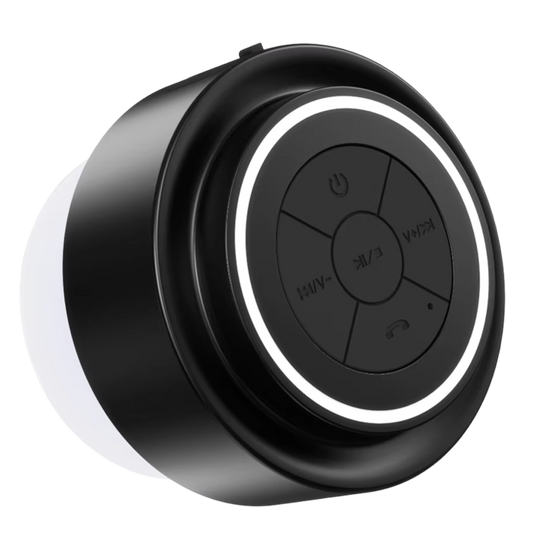 Title: BathMuci IP67 Waterproof Shower Speaker - TWS Stereo Sound, Detachable Suction Cup, RGB LED Lights
