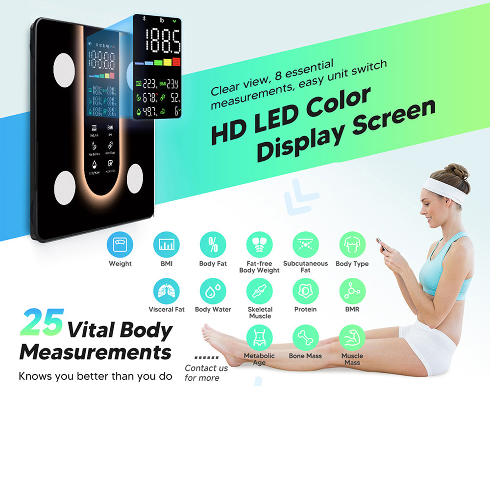 BovScalix Smart Body Composition Scale with 5.35-inch VA LED Color Screen 25 Health Metrics Athlete Mode
