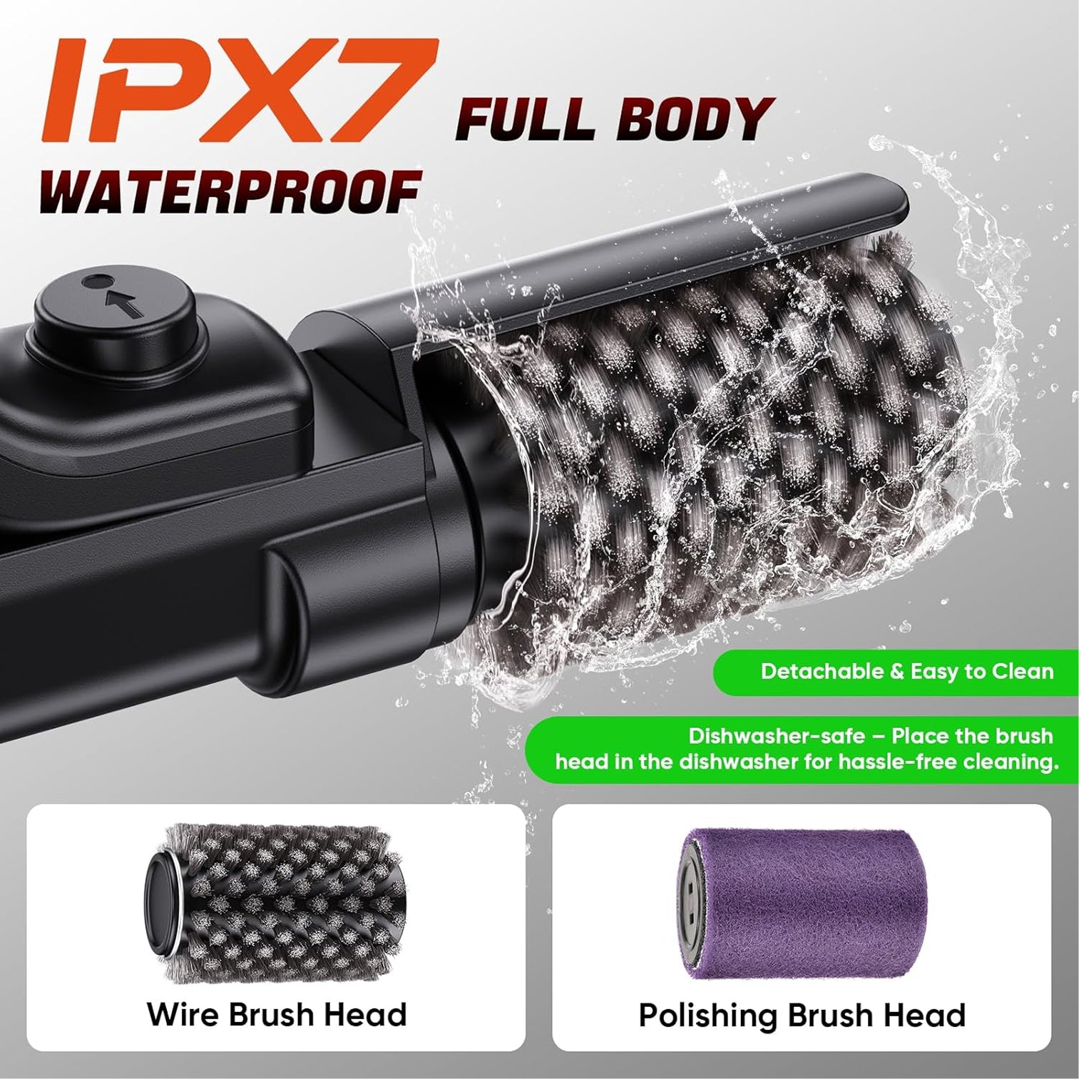 BruxMixi Electric Grill Brush 8-Angle Adjustable Head with 400 RPM 3-Speed Motor and IPX7 Waterproof Design