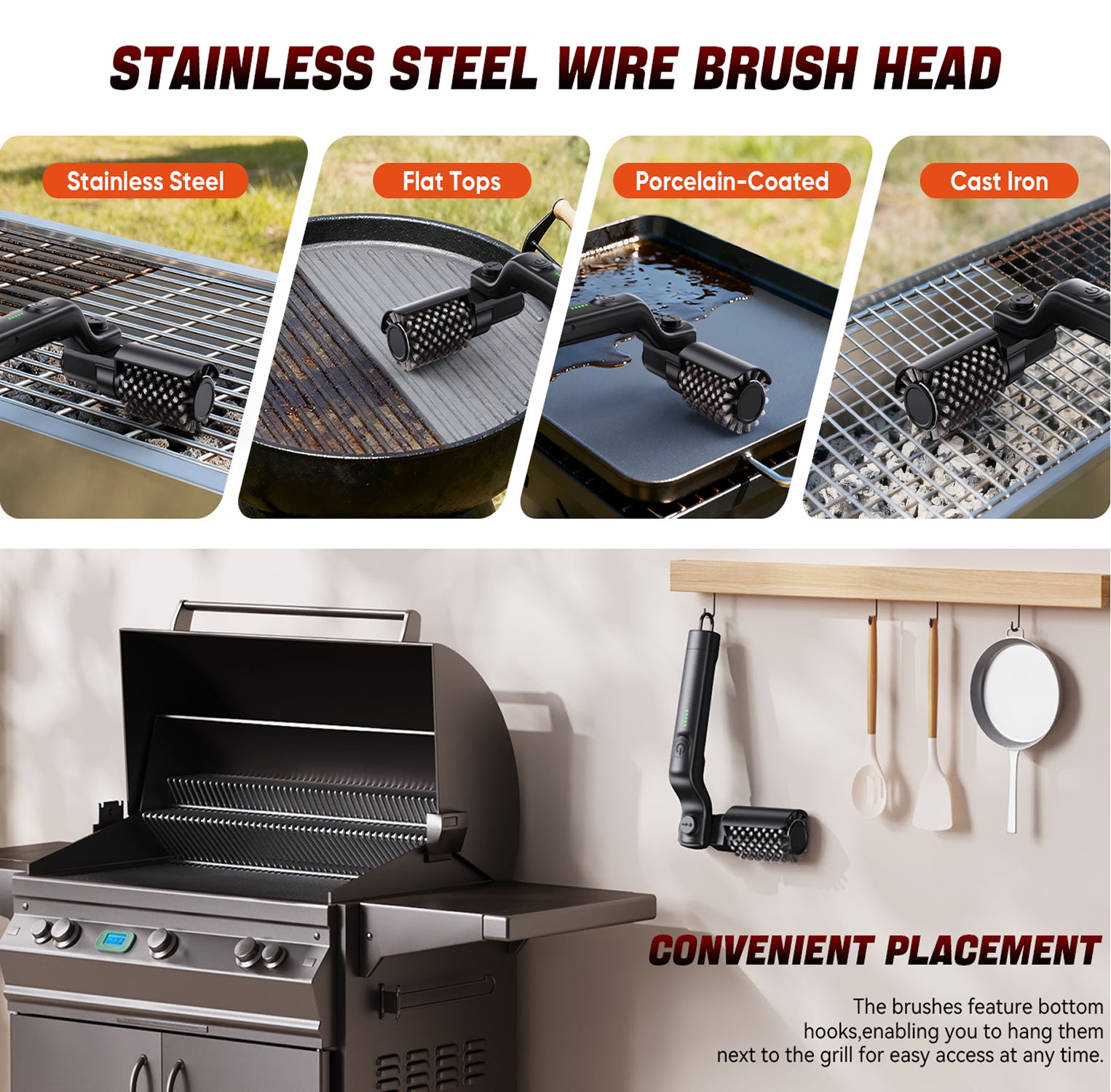 BruxMixi Electric Grill Brush 8-Angle Adjustable Head with 400 RPM 3-Speed Motor and IPX7 Waterproof Design
