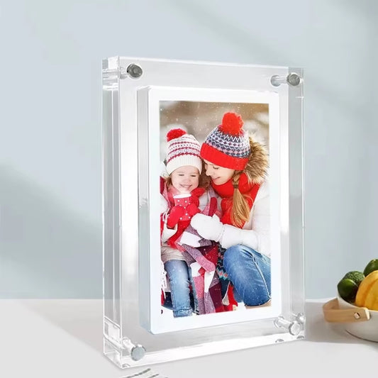 CaptiPix Acrylic Digital Photo Frame with Vertical IPS Display, 1000mAh Portable Battery and Integrated Video Audio