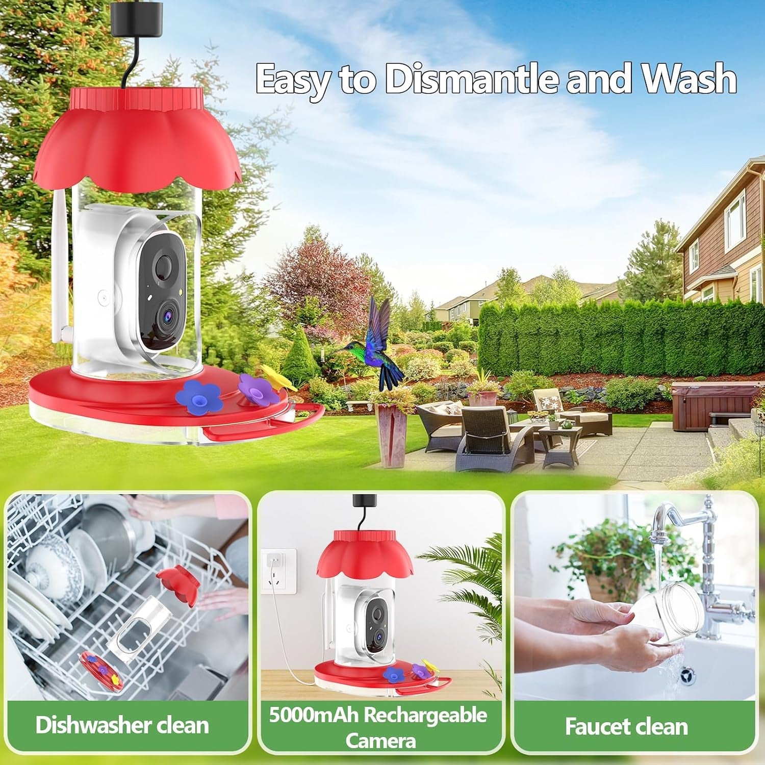 Smart Wireless Bird Feeder with Camera - HD Outdoor Wild Bird House with AI Identification