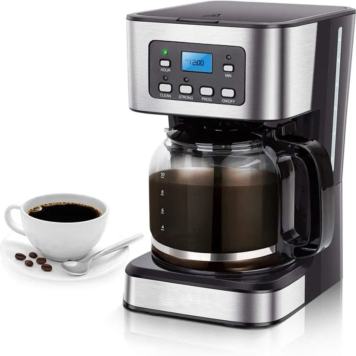 Automatic Drip Coffee Maker - Electric Glass Carafe Coffee Brewer for Home & Office