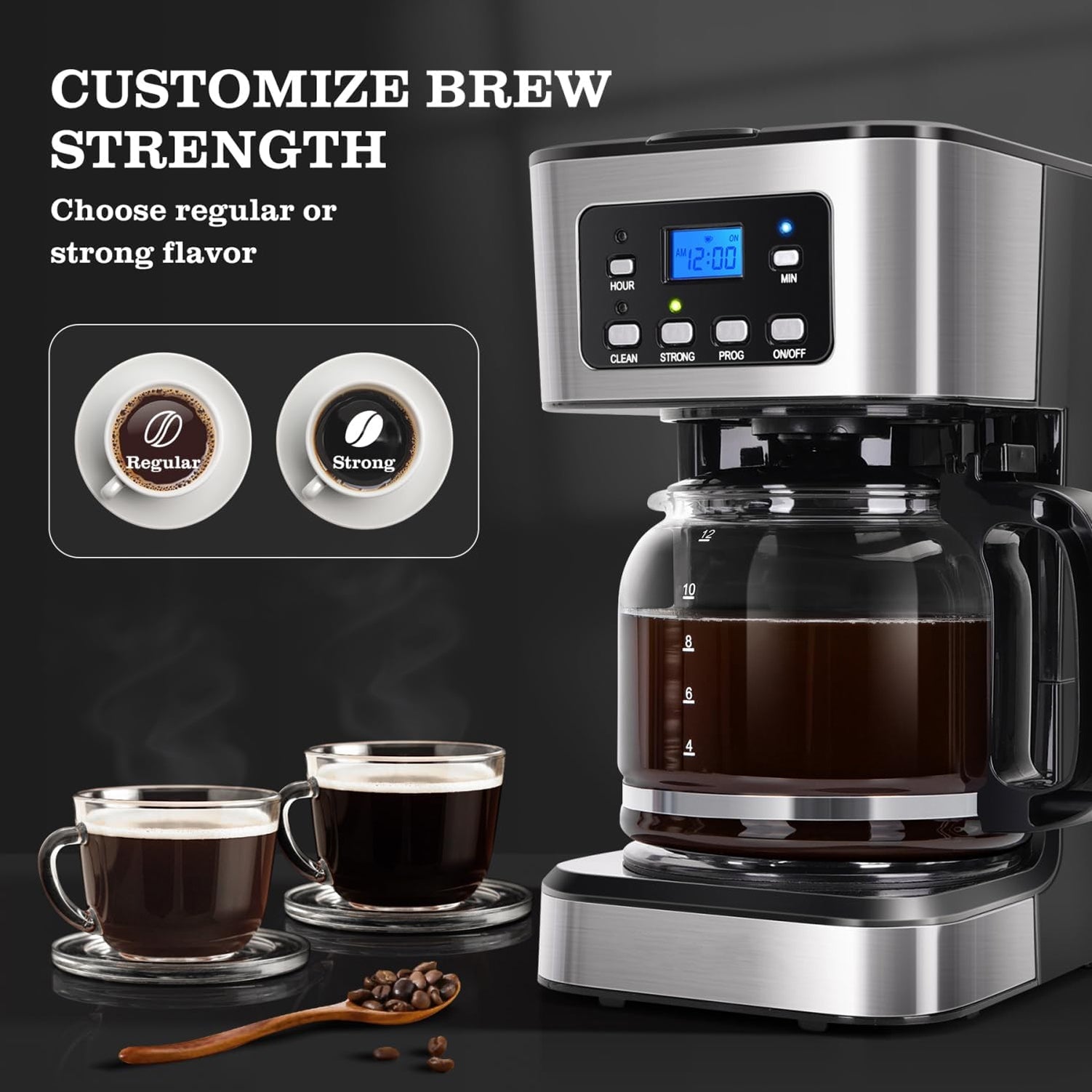 Automatic Drip Coffee Maker - Electric Glass Carafe Coffee Brewer for Home & Office