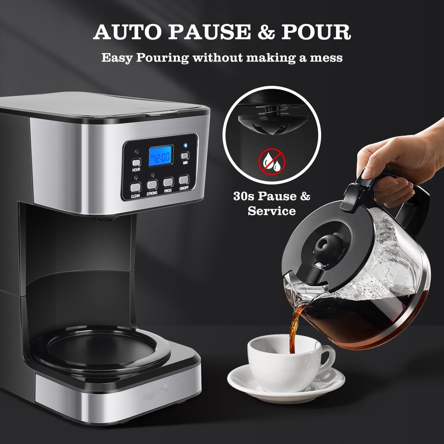 Automatic Drip Coffee Maker - Electric Glass Carafe Coffee Brewer for Home & Office