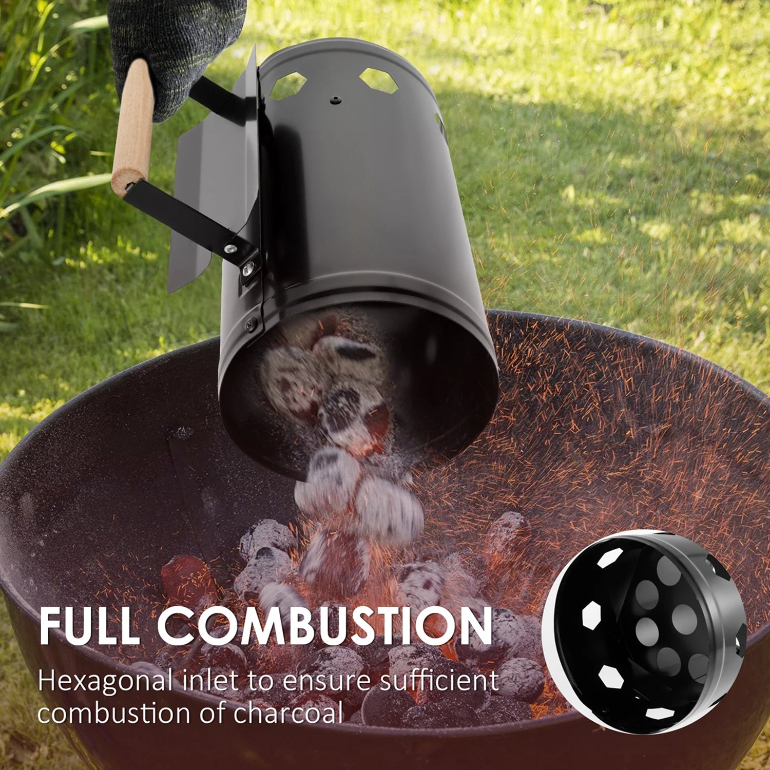 ChimiLaci Charcoal Chimney Starter Large Capacity 10-20 Min Iron Electrophoresis No Lighter Fluid