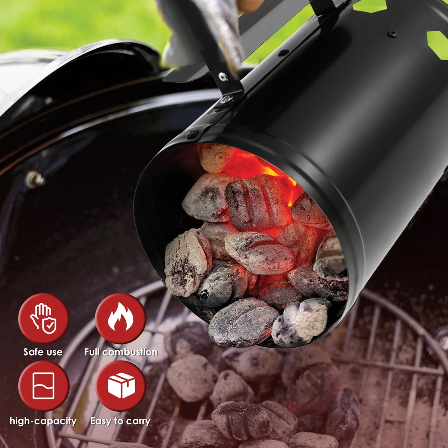 ChimiLaci Charcoal Chimney Starter Large Capacity 10-20 Min Iron Electrophoresis No Lighter Fluid