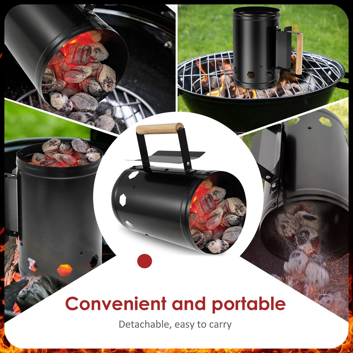 ChimiLaci Charcoal Chimney Starter Large Capacity 10-20 Min Iron Electrophoresis No Lighter Fluid