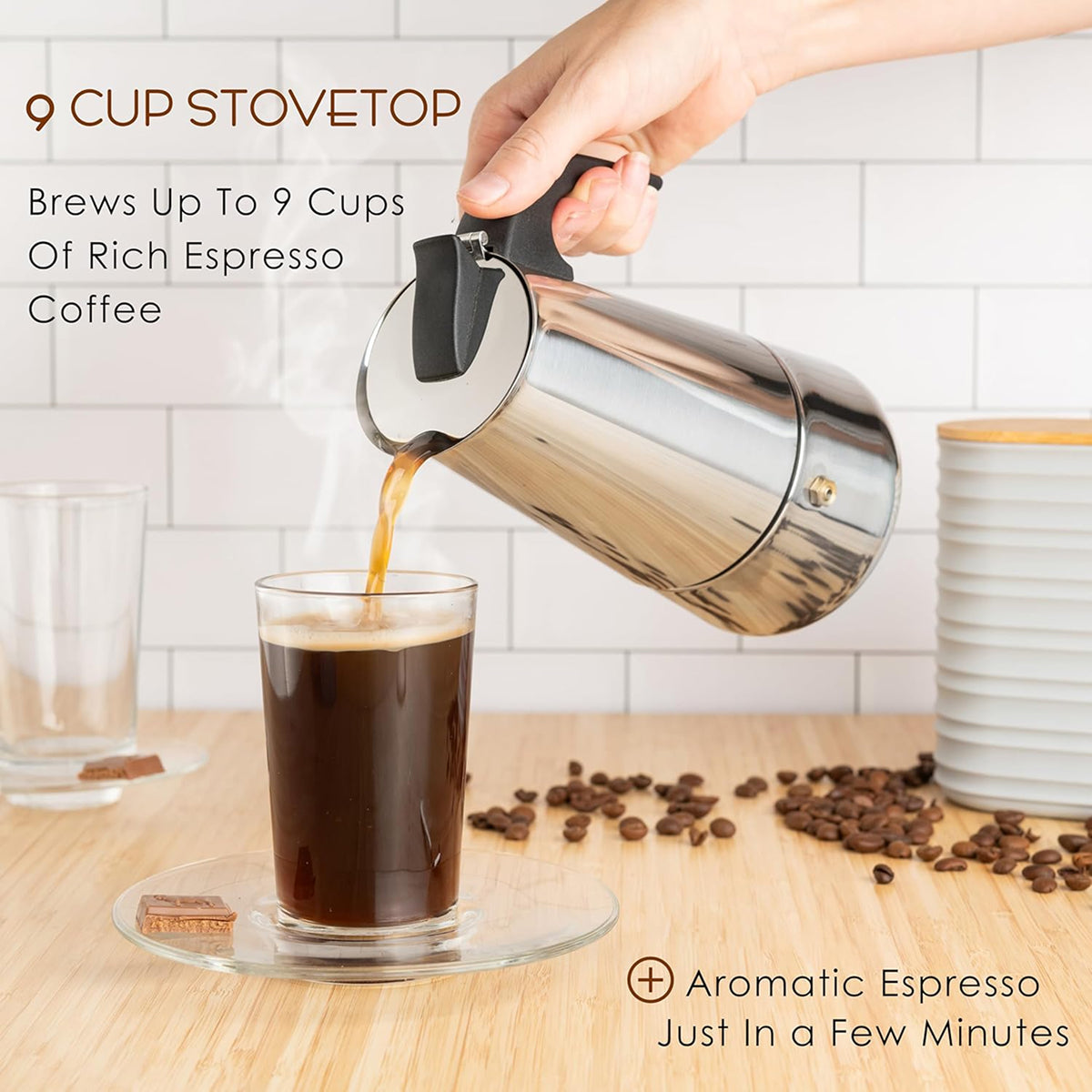 Stovetop Coffee Percolator - Stainless Steel Espresso & Coffee Maker for Home, Camping & Gas Stove