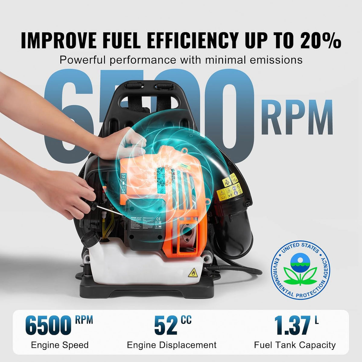 CleNolif 52CC Backpack Leaf Blower - High-Powered Gas Yard Blower