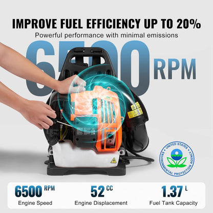 CleNolif 52CC Backpack Leaf Blower - High-Powered Gas Yard Blower