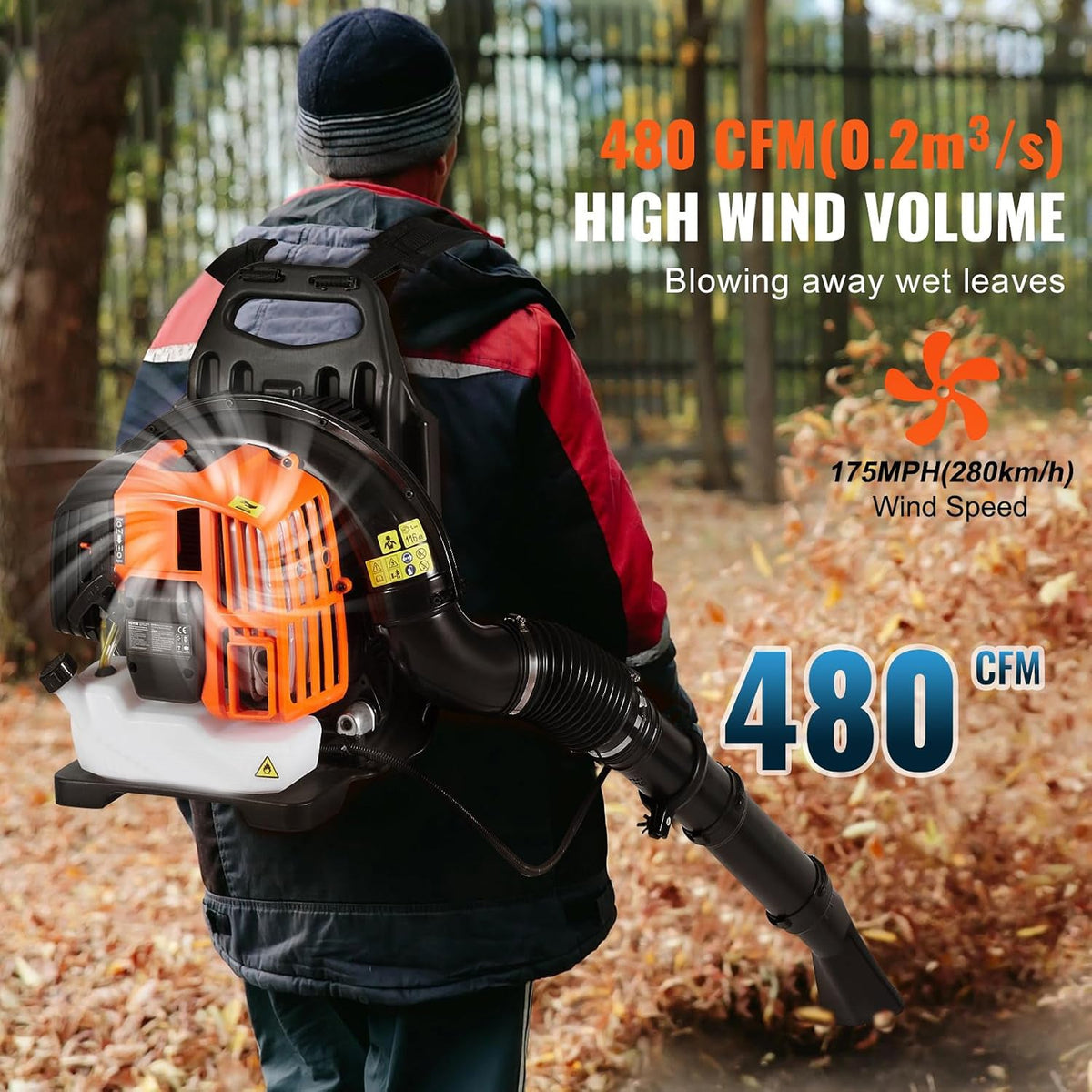 CleNolif 52CC Backpack Leaf Blower - High-Powered Gas Yard Blower