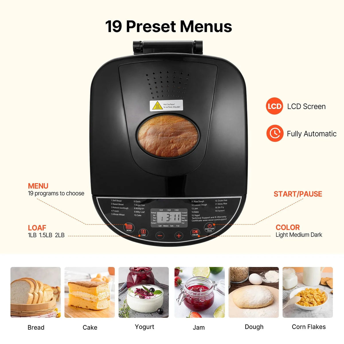 Automatic Bread Maker Machine for Home Baking, Programmable Non-Stick Loaf Maker