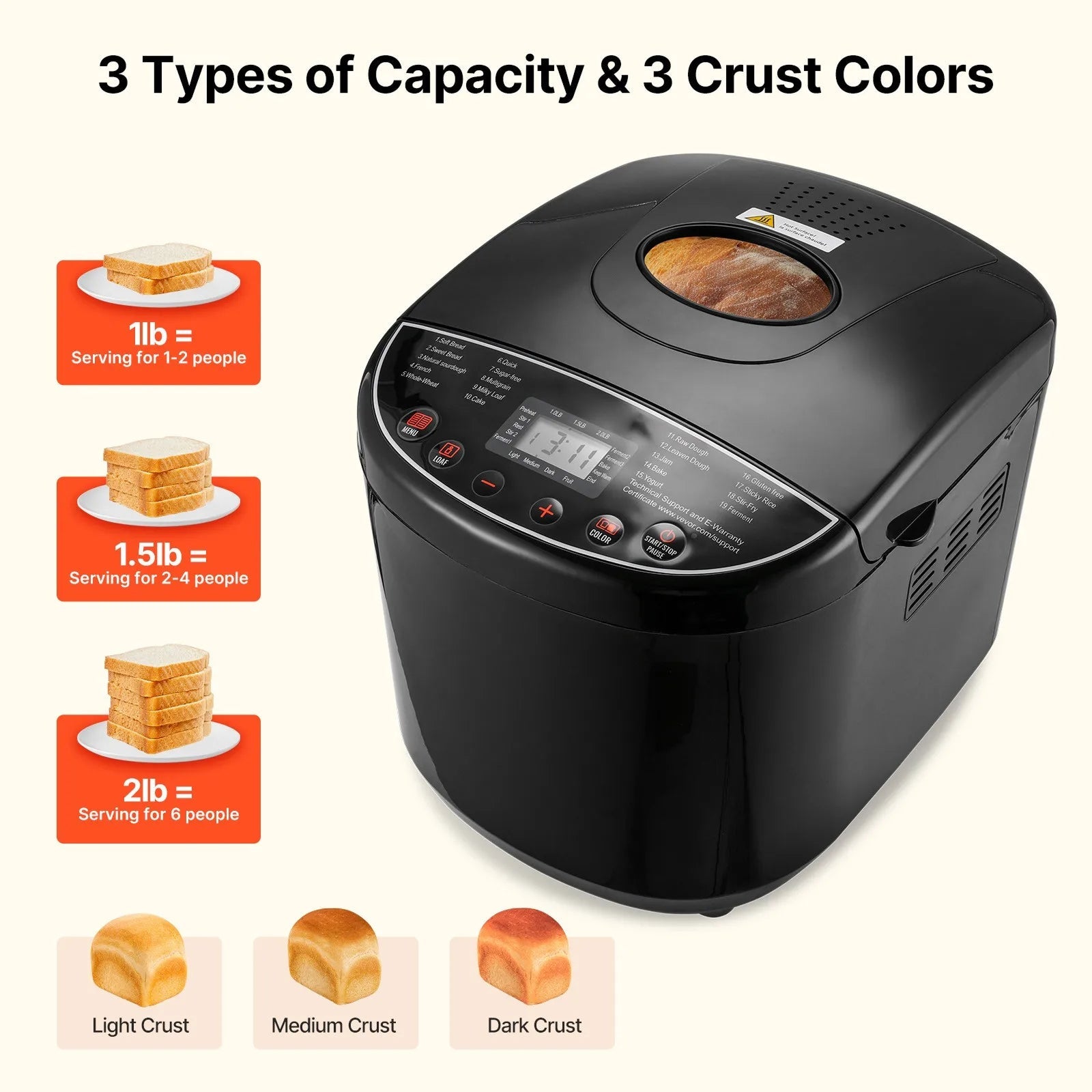 Automatic Bread Maker Machine for Home Baking, Programmable Non-Stick Loaf Maker