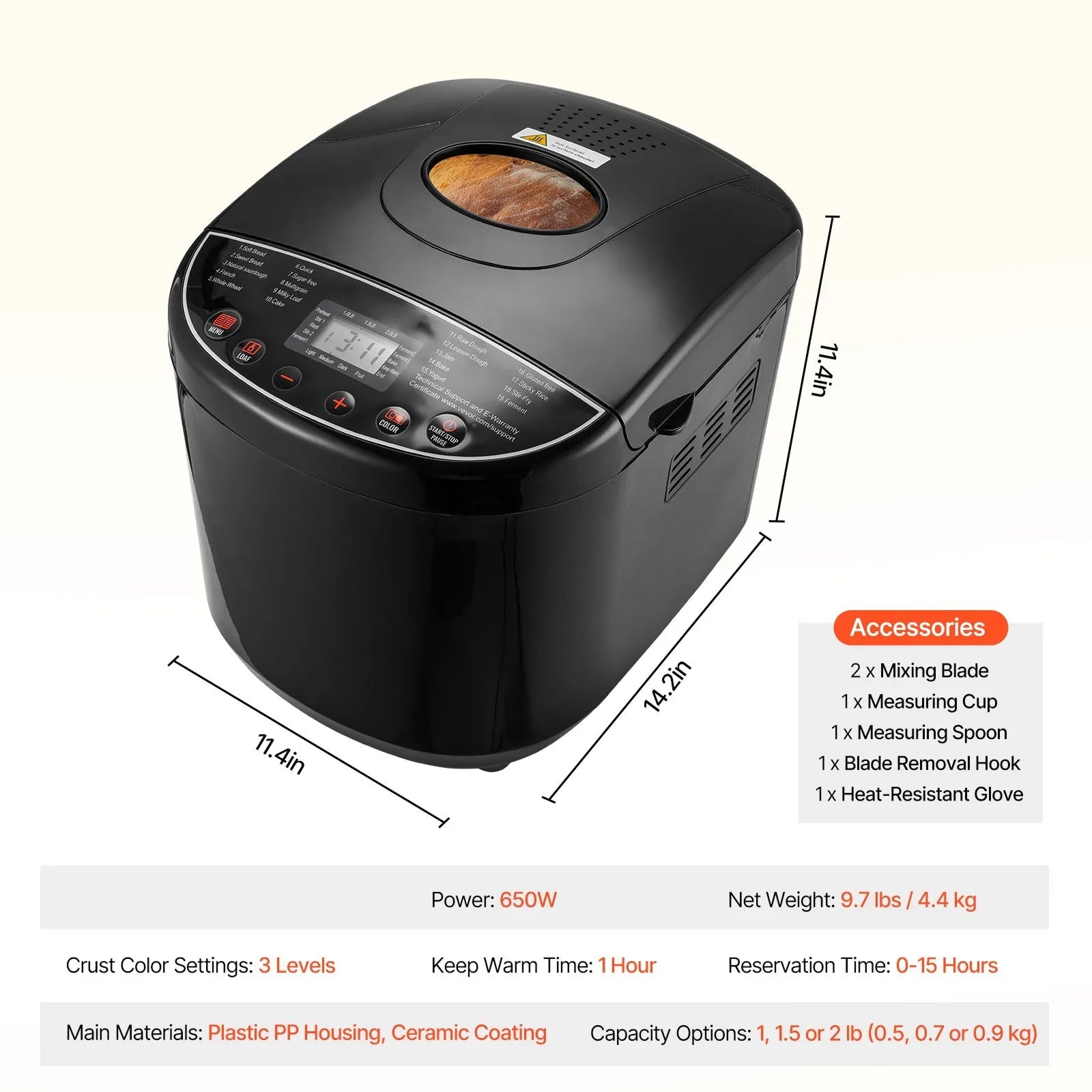 Automatic Bread Maker Machine for Home Baking, Programmable Non-Stick Loaf Maker