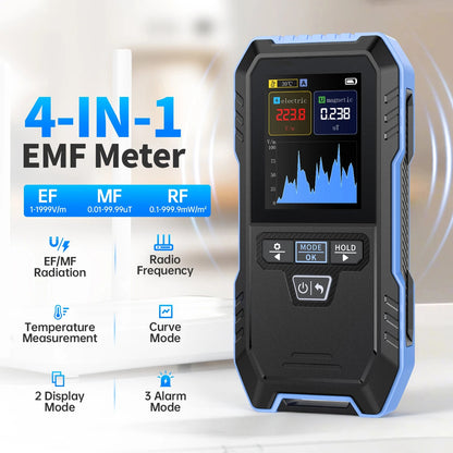 DetexMifi EMF Detector 3-in-1 0.01μT Precision 2.4" Color Screen 1000mW/cm² Meter