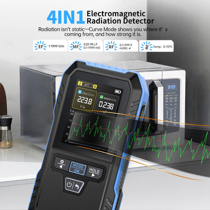 DetexMifi EMF Detector 3-in-1 0.01μT Precision 2.4" Color Screen 1000mW/cm² Meter