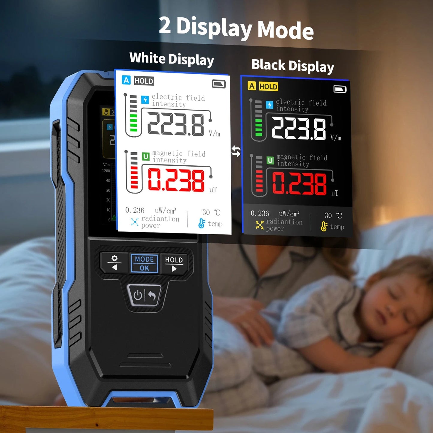 DetexMifi EMF Detector 3-in-1 0.01μT Precision 2.4" Color Screen 1000mW/cm² Meter