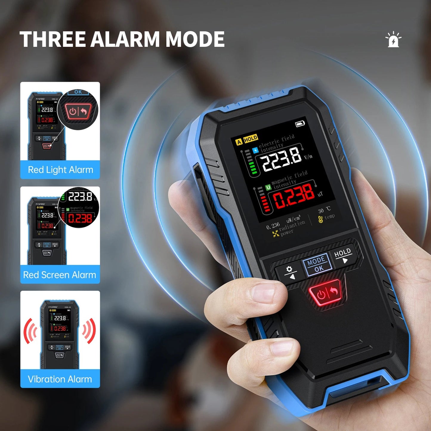 DetexMifi EMF Detector 3-in-1 0.01μT Precision 2.4" Color Screen 1000mW/cm² Meter