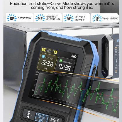 DetexMifi EMF Detector 3-in-1 0.01μT Precision 2.4" Color Screen 1000mW/cm² Meter