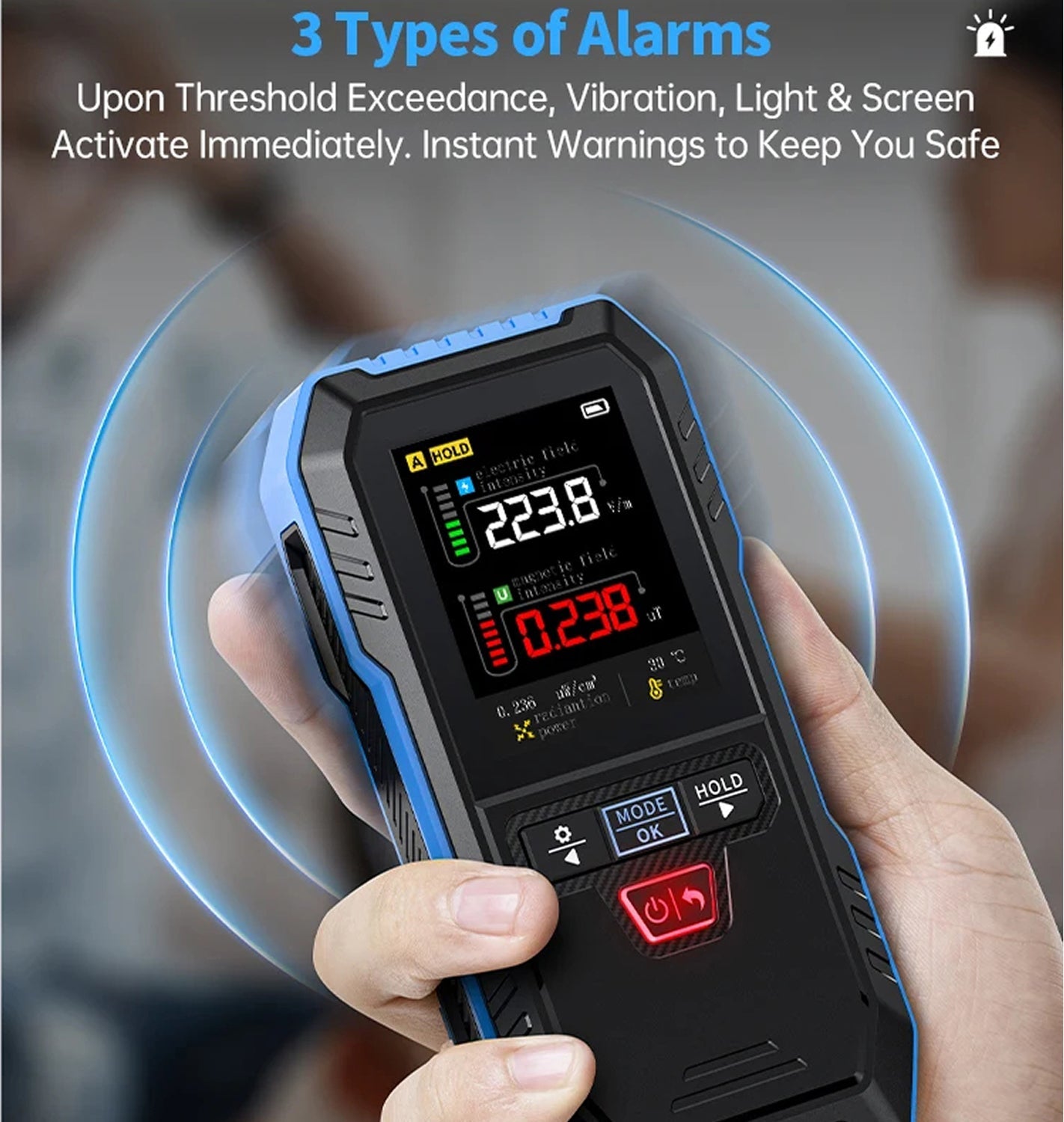 DetexMifi EMF Detector 3-in-1 0.01μT Precision 2.4" Color Screen 1000mW/cm² Meter