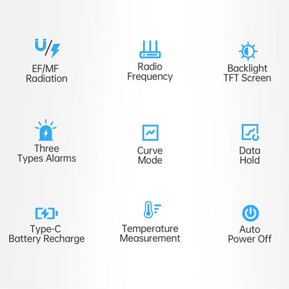 DetexMifi EMF Detector 3-in-1 0.01μT Precision 2.4" Color Screen 1000mW/cm² Meter