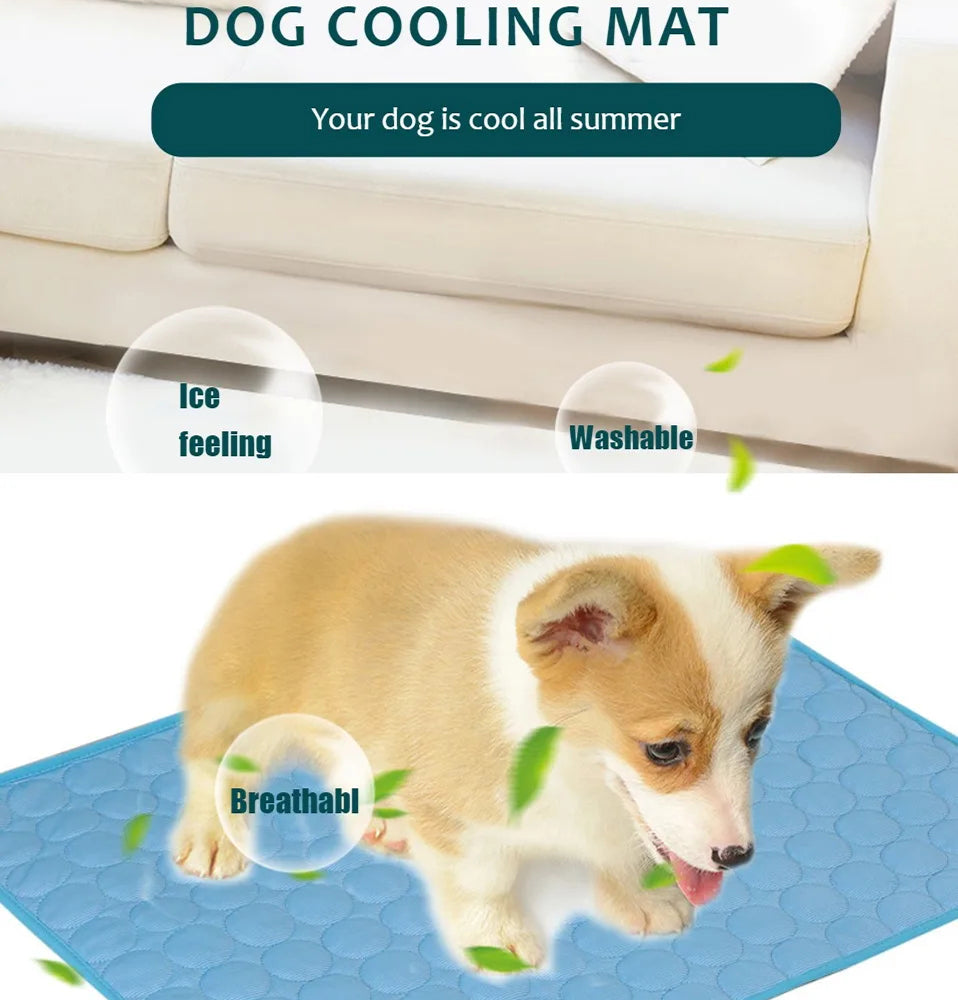Self Cooling Mat for Dogs Ice Silk Washable Pet Pad Cushion for Crate Bed Car DovixMati