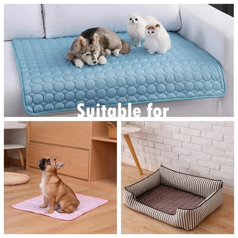Self Cooling Mat for Dogs Ice Silk Washable Pet Pad Cushion for Crate Bed Car DovixMati
