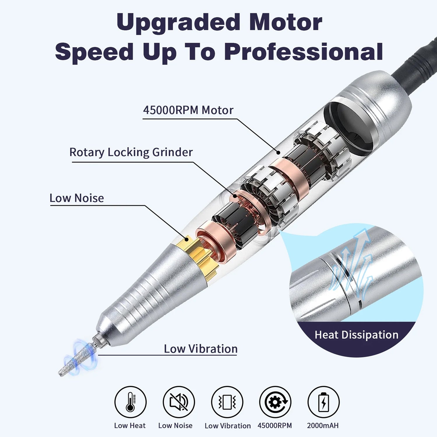 DrilixDox Cordless Nail Drill 45,000 RPM Professional E-File with 2000mAh Battery & 12-Piece Bit Set