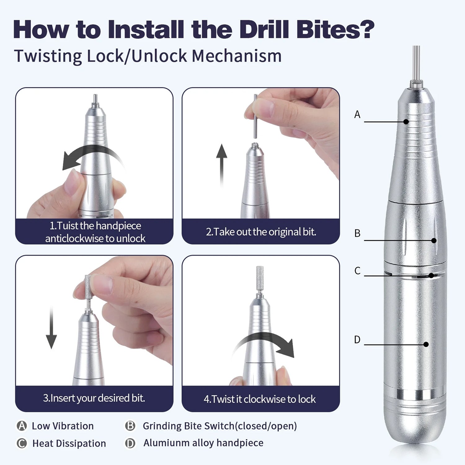 DrilixDox Cordless Nail Drill 45,000 RPM Professional E-File with 2000mAh Battery & 12-Piece Bit Set