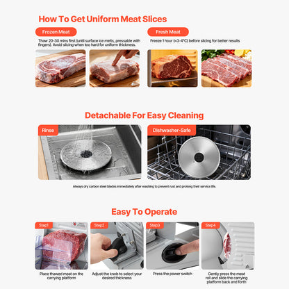 EaziCook Electric Meat Slicer 200W Deli Food Slicer with 2 Blades