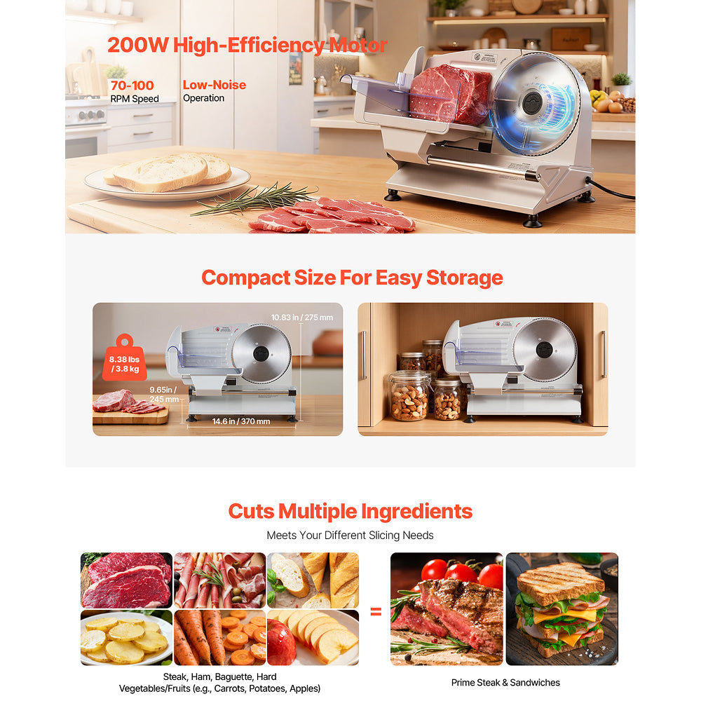 EaziCook Electric Meat Slicer 200W Deli Food Slicer with 2 Blades