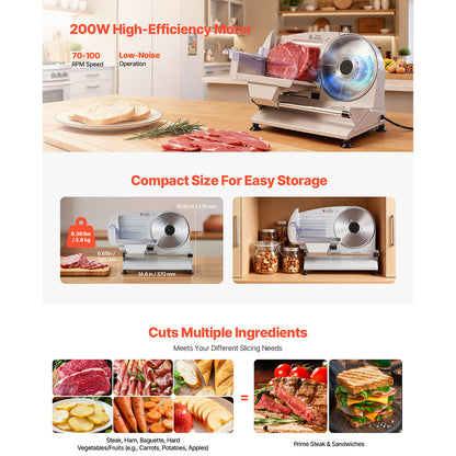 EaziCook Electric Meat Slicer 200W Deli Food Slicer with 2 Blades