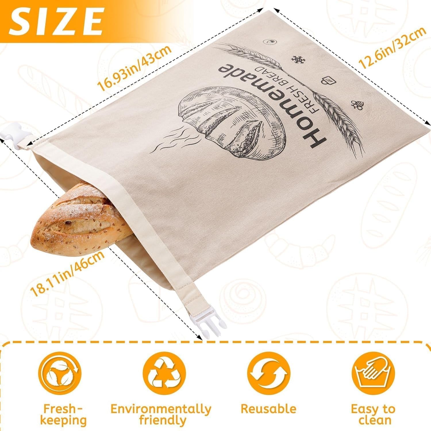 Beeswax Bread Bag Linen 17x12.6in Keeps Fresh 7 Days Freezer-Safe Reusable BeeBredix