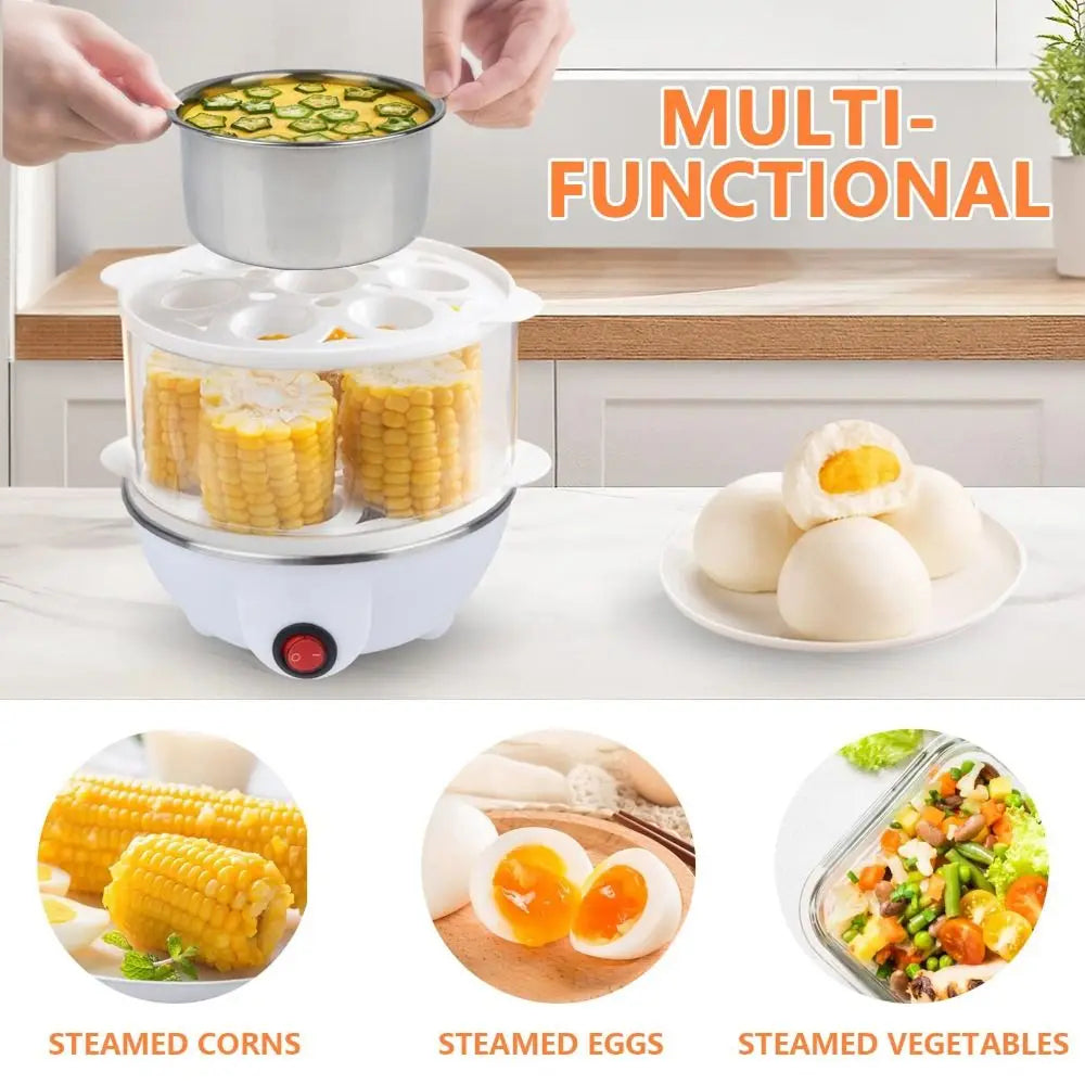 EgiMikix Dual-Layer Electric Egg Cooker with 14-Egg Capacity, Automatic Shut-Off and BPA-Free Steam Technology