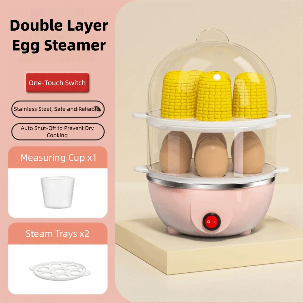 EgiMikix Dual-Layer Electric Egg Cooker with 14-Egg Capacity, Automatic Shut-Off and BPA-Free Steam Technology
