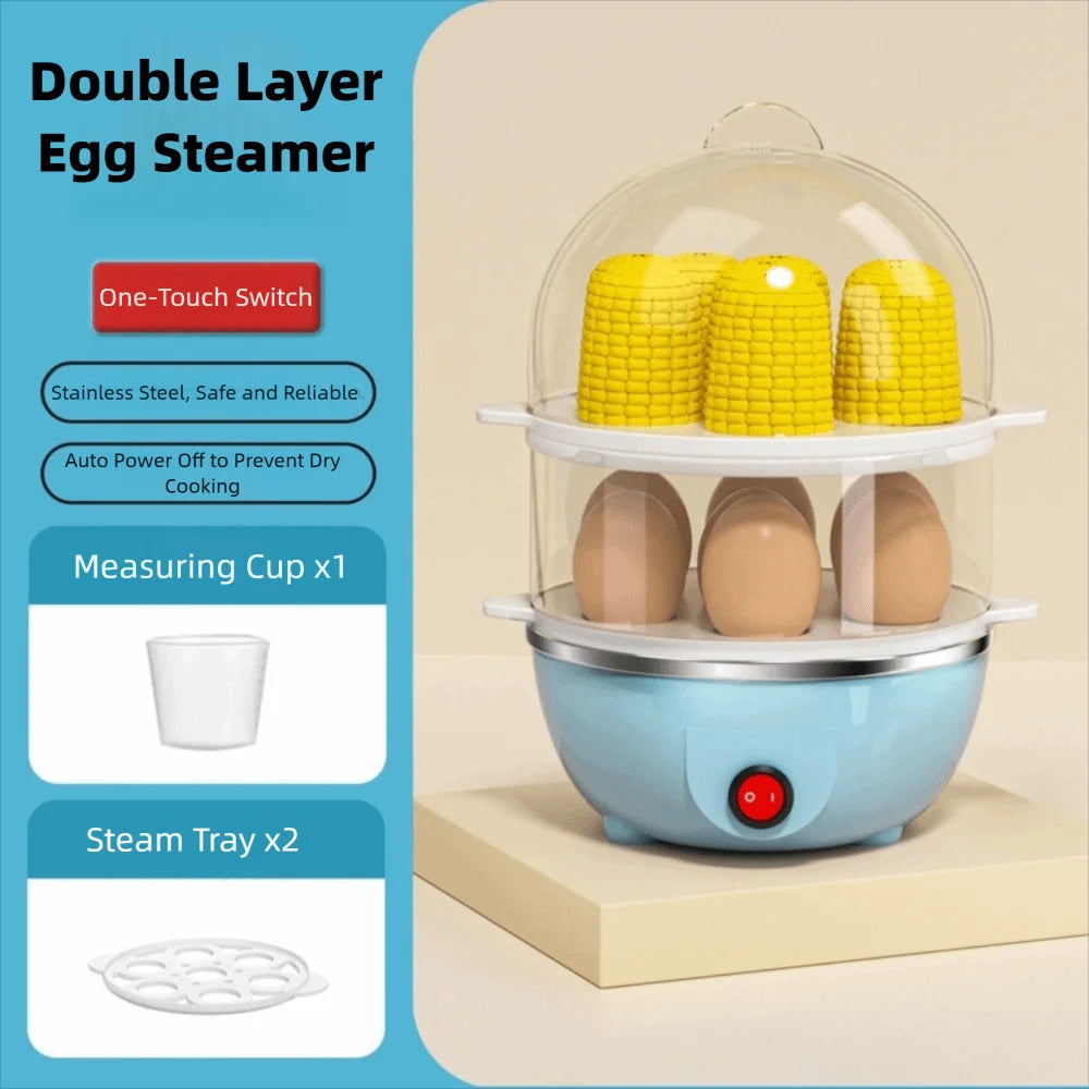 EgiMikix Dual-Layer Electric Egg Cooker with 14-Egg Capacity, Automatic Shut-Off and BPA-Free Steam Technology