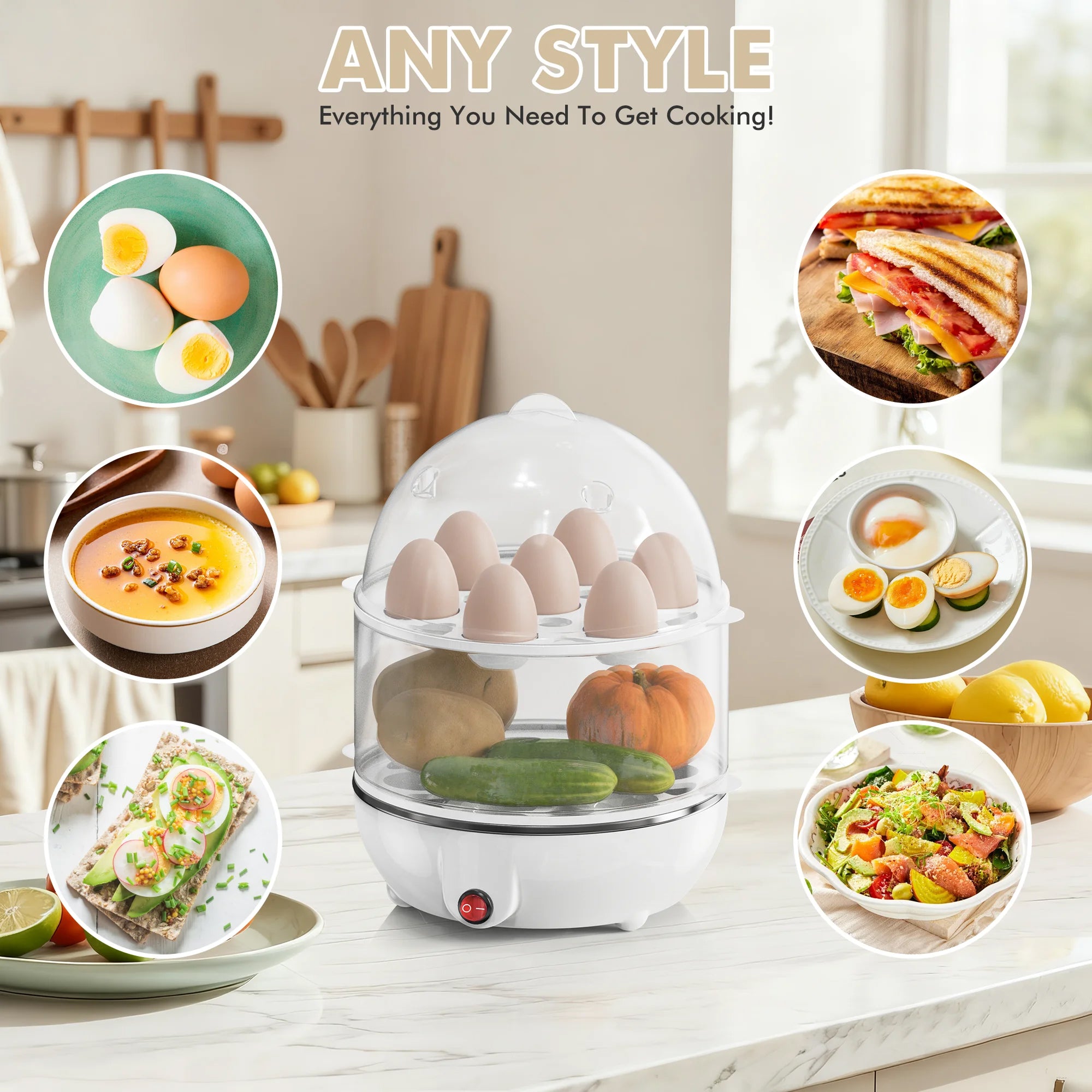 EgiMikix Dual-Layer Electric Egg Cooker with 14-Egg Capacity, Automatic Shut-Off and BPA-Free Steam Technology